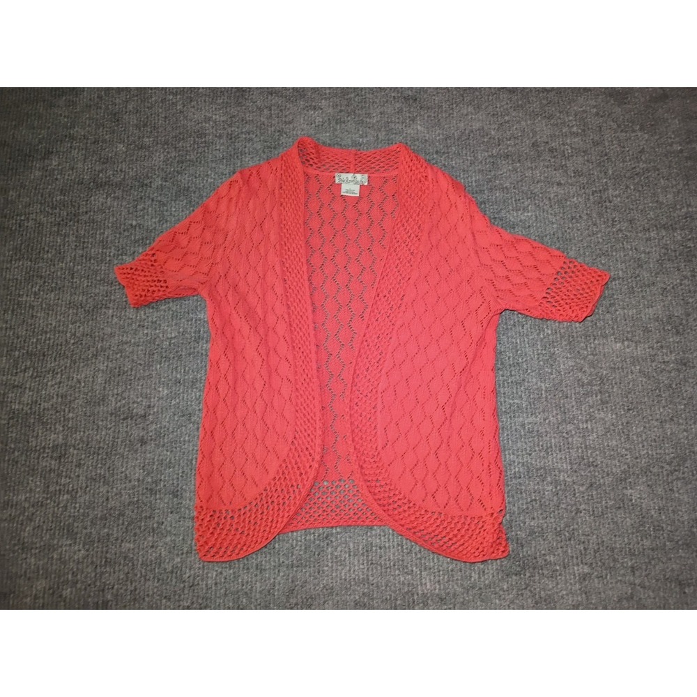 Nouveaux Women's Coral Crochet Open-Front Cardigan Size Large Boho